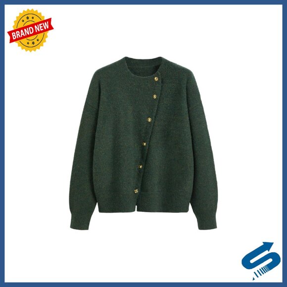 Wool Blend Knit Cardigan Oversized Fit Button Down Long Sleeve Cozy